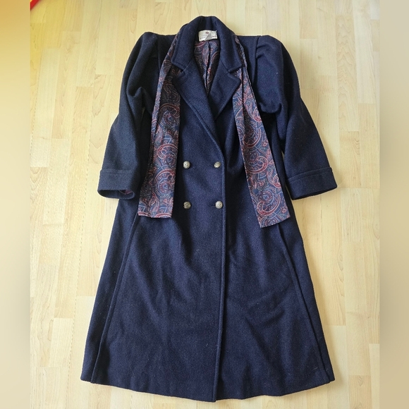 Vintage Worthington Essentials Petite trench coat wool size 12 petite with scarf - Picture 1 of 9